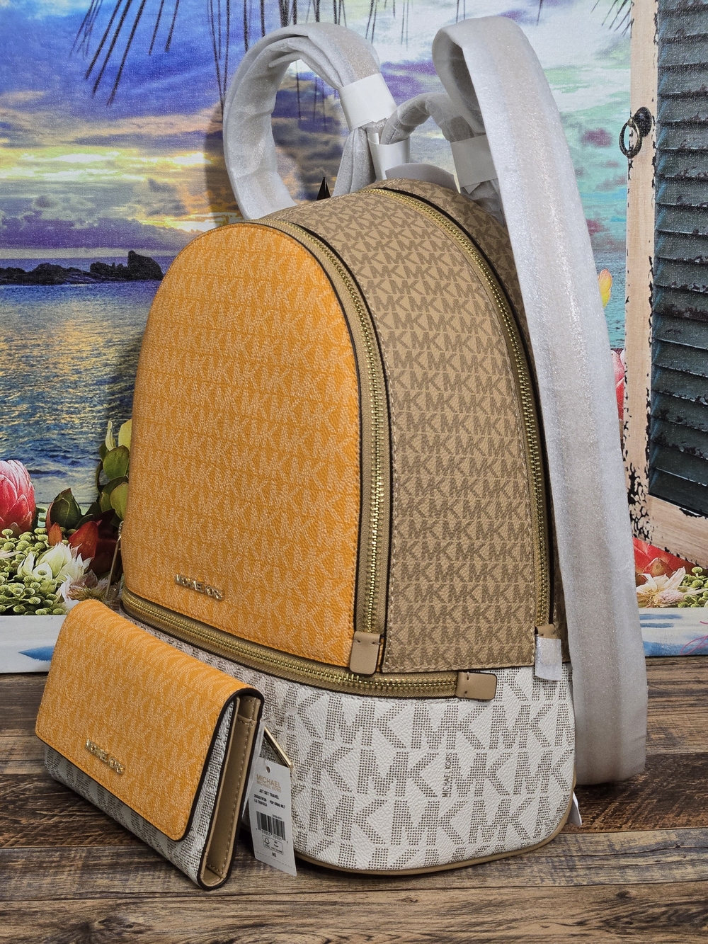 Michael Kors Rhea Colorblock Backpack And Wallet Set - Picture 3 of 10